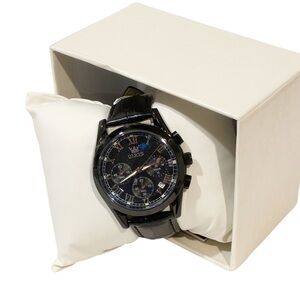 OLEVS BlackWaterproof Leather Quartz with Day Date Watch‎ NEW